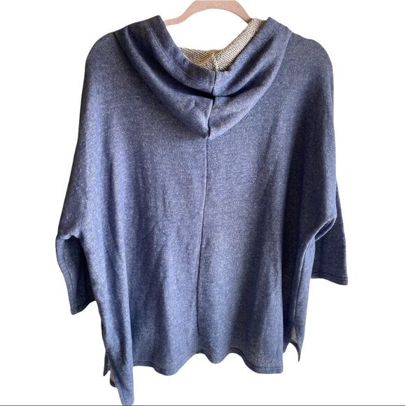 Honeyme Sz Lrg Heather Blue Oversized 3/4 Sleeve Hooded Sweatshirt - Picture 4 of 4